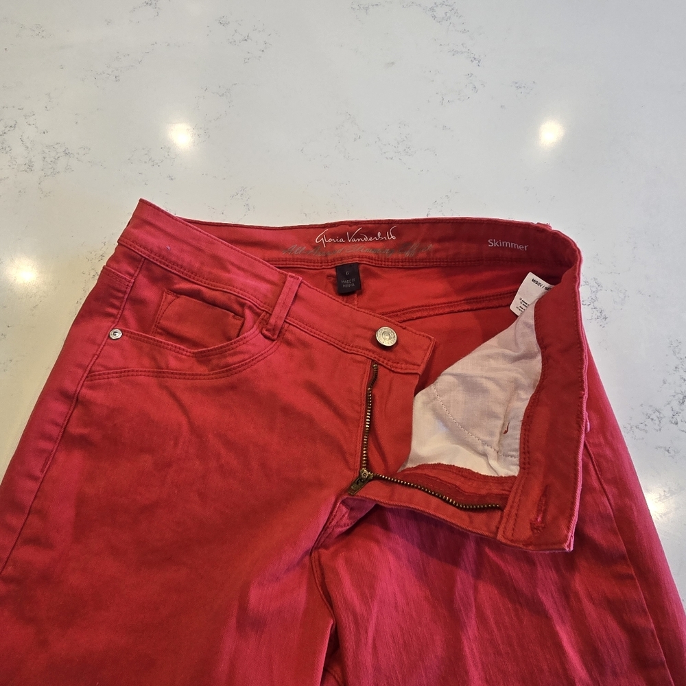 Gloria Vanderbilt Red Skimmer crop Stretch Capris Ankle Pants Womens 6 - Picture 13 of 14